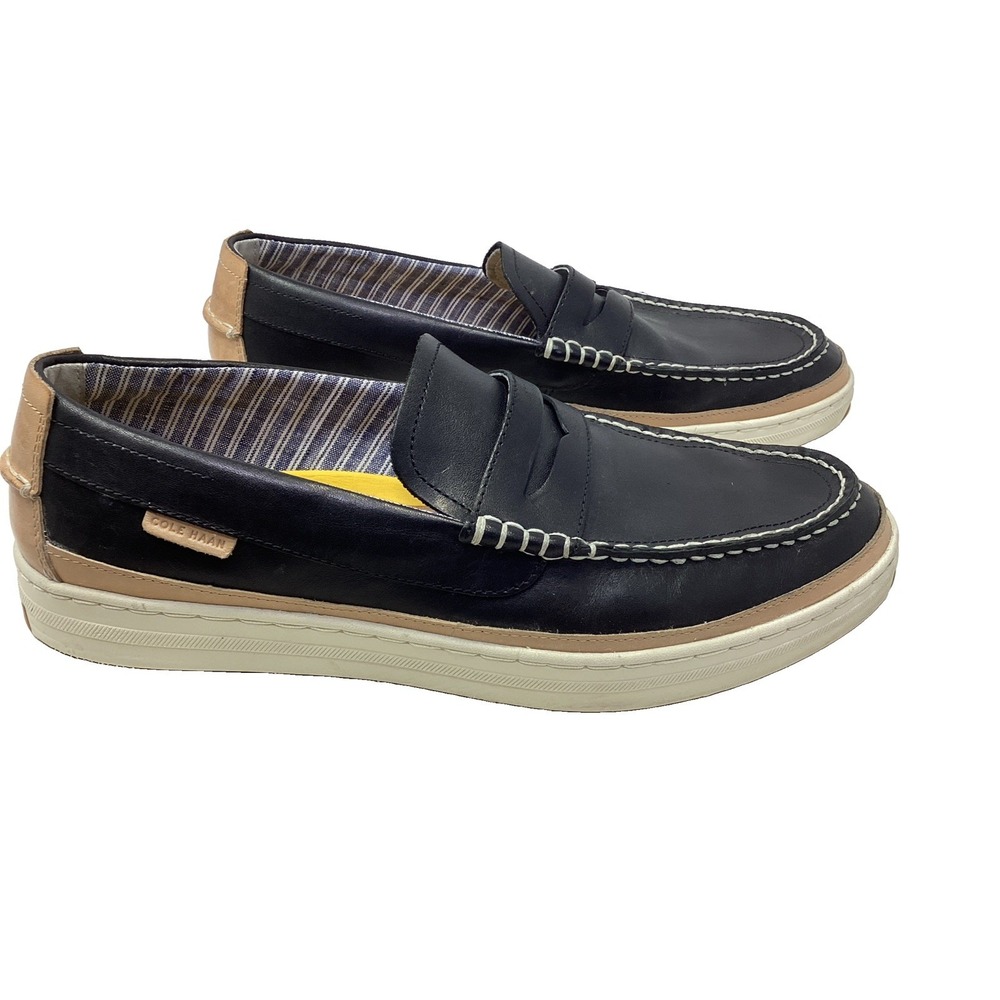 Cole Haan GrandSeries Blk Leather Penny Loafers White Stitching Cork Insole 11.5